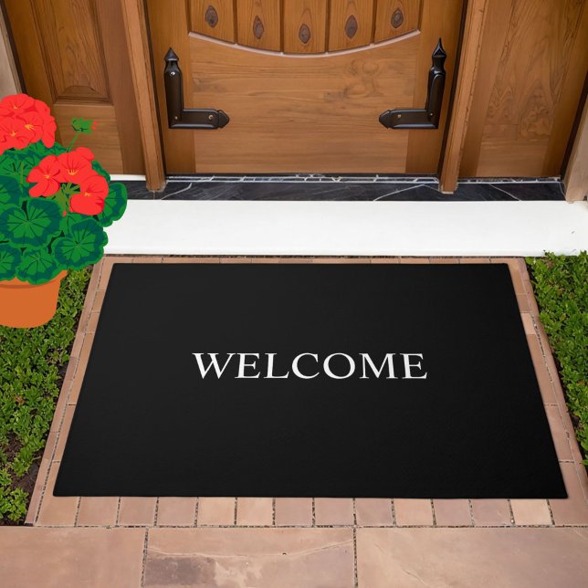 Classic Black and White Large Simple WELCOME  Doormat (A classic and timeless look, this black + white WELCOME mat will add style to your doorstep!)