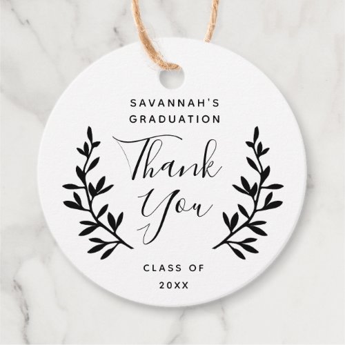 Classic black and white laurels graduation party favor tags