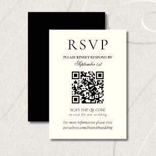 Classic Black and White Minimalist Wedding QR Code RSVP Card