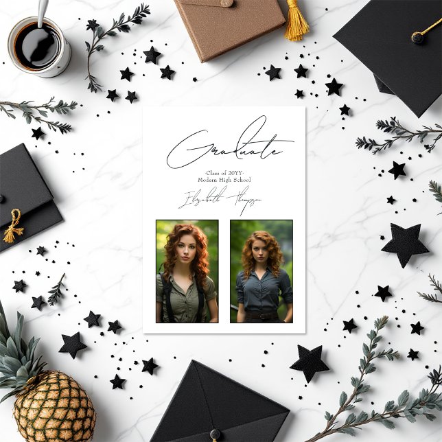 Classic Black and White Modern Graduation Photo Announcement (Classic Black and White Modern Graduation Photo Announcement)