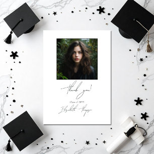 Classic Black and White Modern Graduation Photo Thank You Card