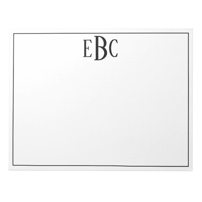 Classic Black and White Modern Monogram Notepad (Front)