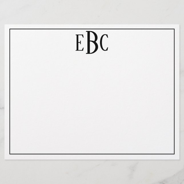 Classic Black and White Modern Monogram Notepad Letterhead (Front)