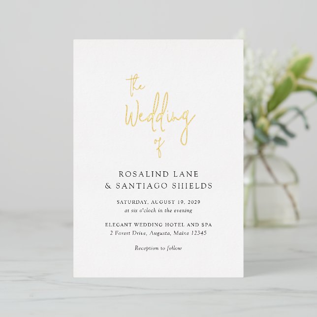 Classic Black and White Modern Wedding Foil Invitation (Standing Front)