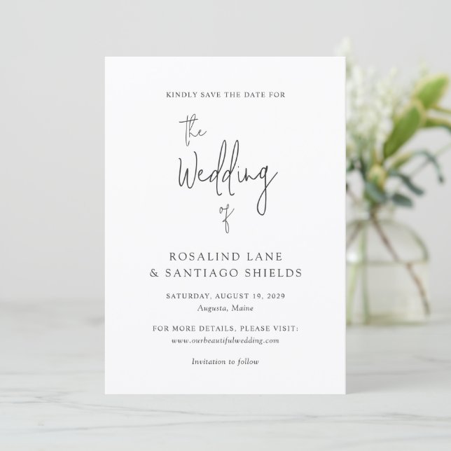 Classic Black and White Modern Wedding Save The Date (Standing Front)