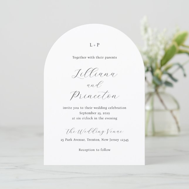 Classic Black and White Monogram Elegant Wedding Invitation (Standing Front)
