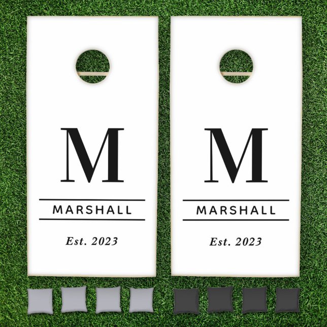 Classic Black and White Monogram Family Cornhole Set (Creator Uploaded)