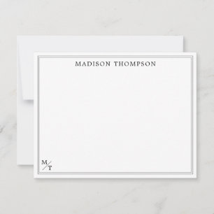 Classic Black and White Monogram Note Card