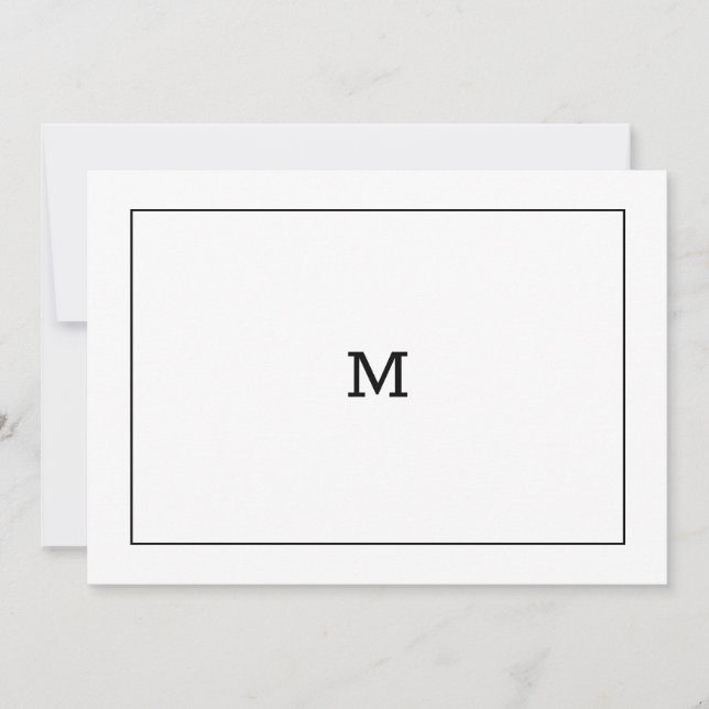 Classic Black and White Monogram Note Card (Front)