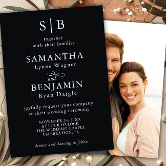 Classic Black and White Monogram Photo Wedding Invitation