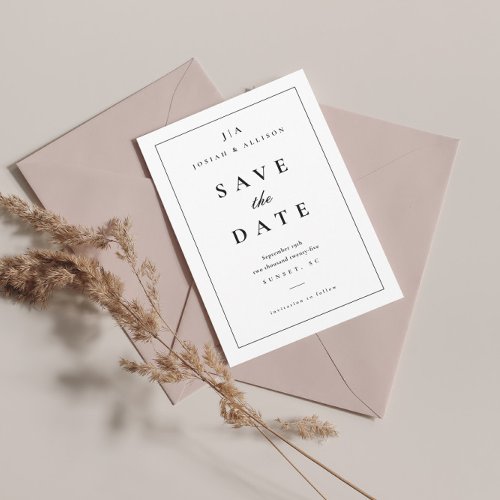 Classic Black and White Monogram  Save The Date