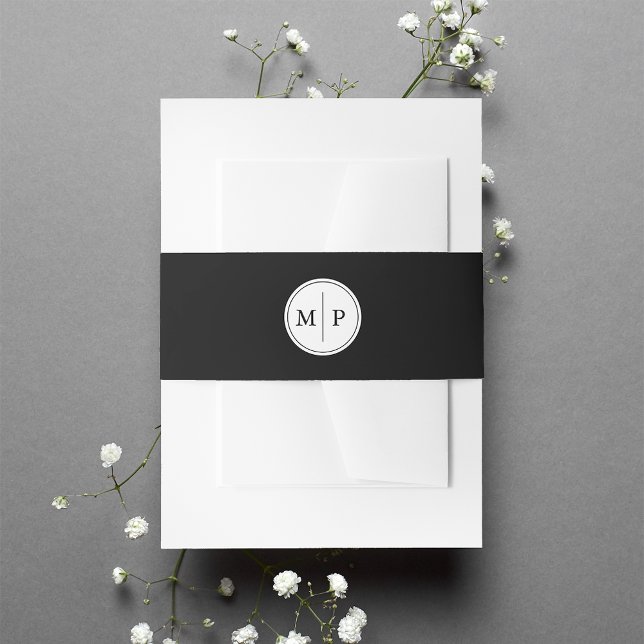 Classic Black and White Monogram Wedding Invitation Belly Band (Creator Uploaded)