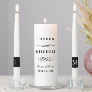 Classic Black and White Monogram Wedding Unity Candle Set