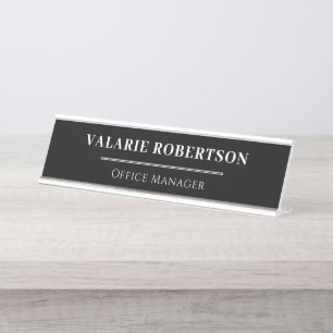 Classic Black and White Office Desk Name Plate