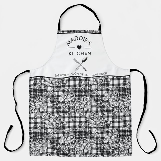Classic Black and White Ornaments Houndstooth  Apron (Front)