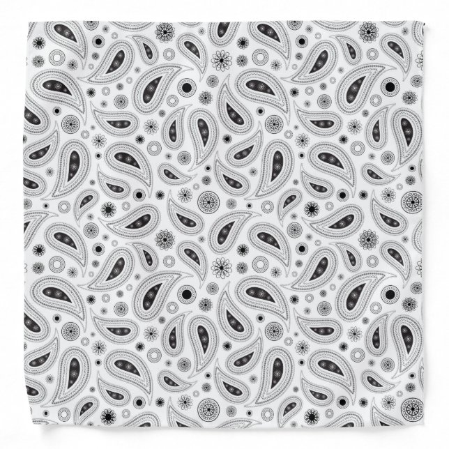 Classic Black and White Paisley Pattern Bandana (Front)