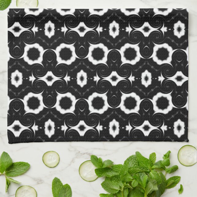 classic black and white pattern kitchen towel (Folded)