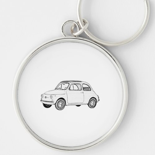 Classic Black and White Pencil Drawing Fiat 500 Keychain