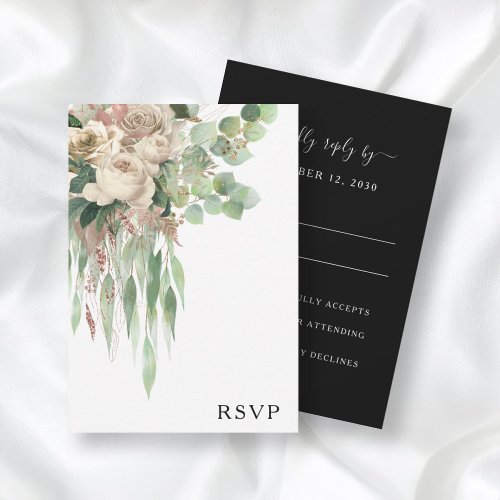Classic Black And White Peonies Wedding RSVP Card