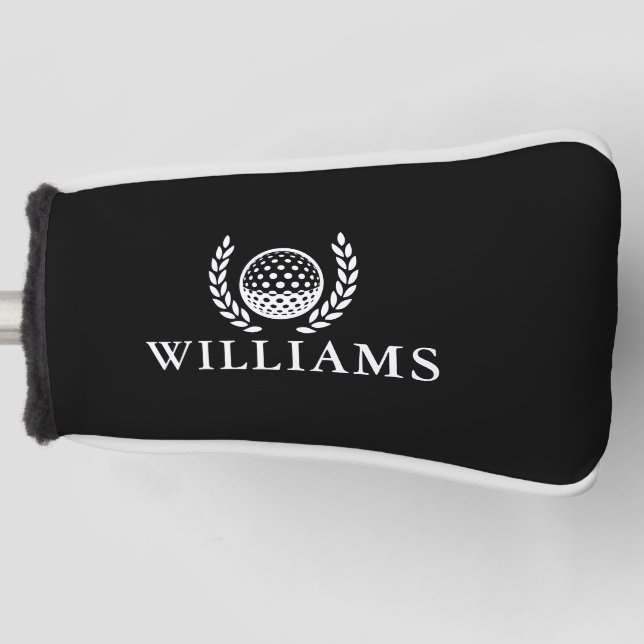 Classic Black And White Personalized Name Monogram Golf Head Cover (Front)