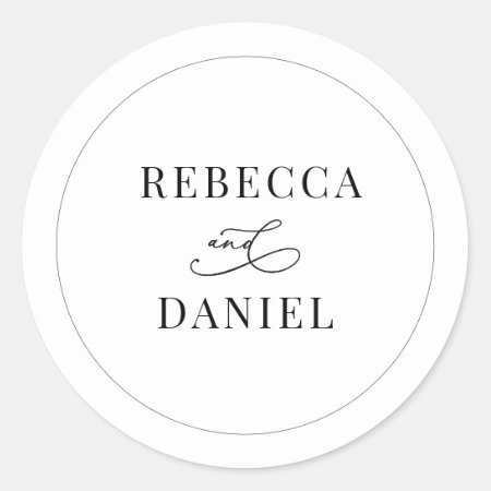 Classic Black And White Personalized Names Wedding Classic Round Stick