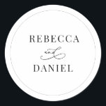 Classic Black and White Personalized Names Wedding Classic Round Sticker<br><div class="desc">Designed to coordinate with our Romantic Script wedding collection,  this customizable names Sticker,  features a calligraphy graphic ampersand,  paired with a classy serif font in black. Matching items available.</div>