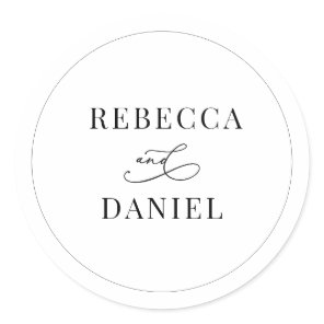 Classic Black and White Personalized Names Wedding Round Sticker