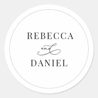 Classic Black and White Personalized Names Wedding Round Sticker