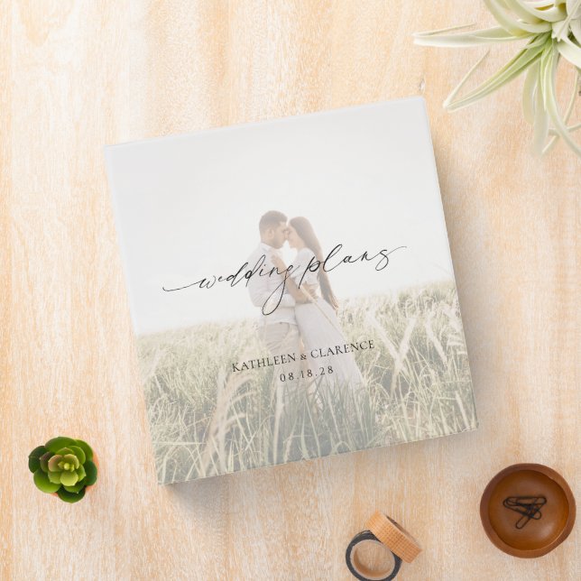 Classic Black and White Photo Elegant Wedding 3 Ring Binder (In Situ)
