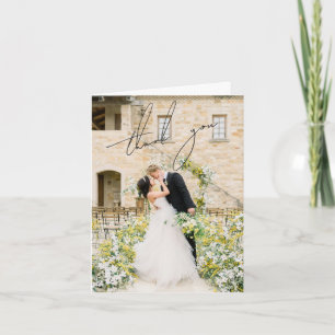 Classic Black and White Photo Elegant Wedding Letterpress Thank You Card