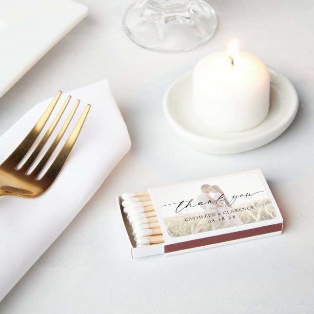 Classic Black and White Photo Elegant Wedding Matchboxes (Insitu)