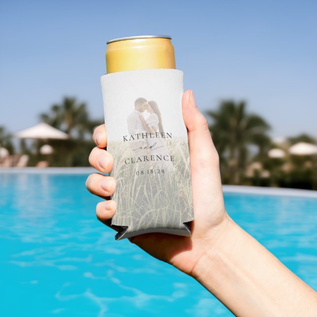 Classic Black and White Photo Elegant Wedding Seltzer Can Cooler (In Situ Pool)