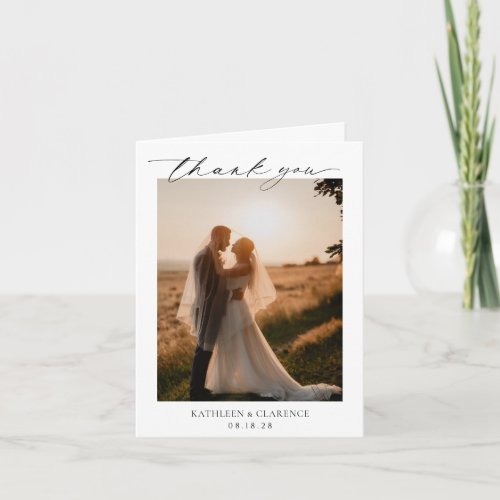 Classic Black and White Photo Elegant Wedding Thank You Card