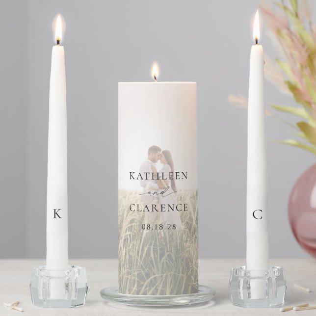 Classic Black and White Photo Elegant Wedding Unity Candle Set (In Situ)