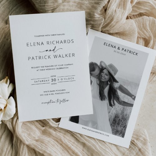 Classic Black and White Photo Wedding ELENA Invitation
