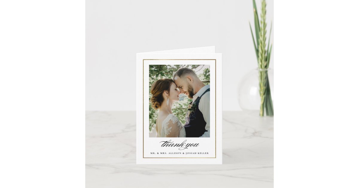 Classic Black and White Photo Wedding Letterpress Thank You Card | Zazzle