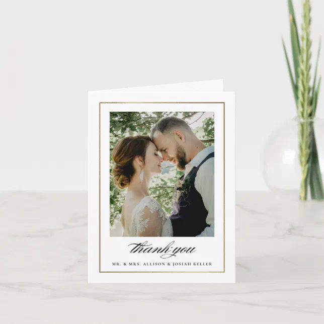 Classic Black and White Photo Wedding Letterpress Thank You Card | Zazzle