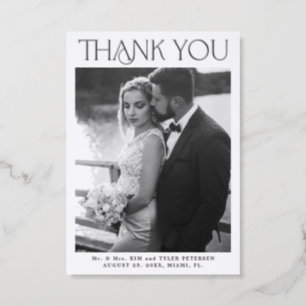Classic black and white photo wedding thank you letterpress photo cards