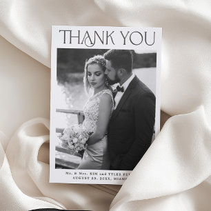 Classic black and white photo wedding thank you letterpress photo cards