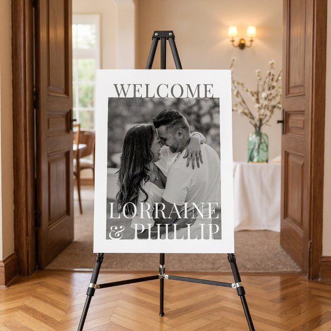 Classic Black and White Photo Wedding Welcome Sign (Classic Black and White Photo Wedding Welcome Sign.)