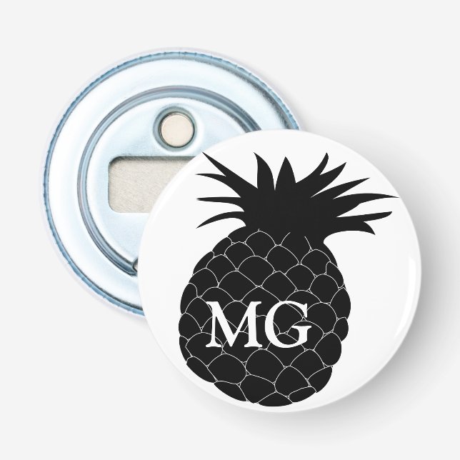 Classic Black and White Pineapple Monogram Bottle Opener (Front)