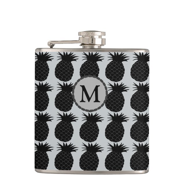Classic Black and White Pineapple Pattern Flask (Front)