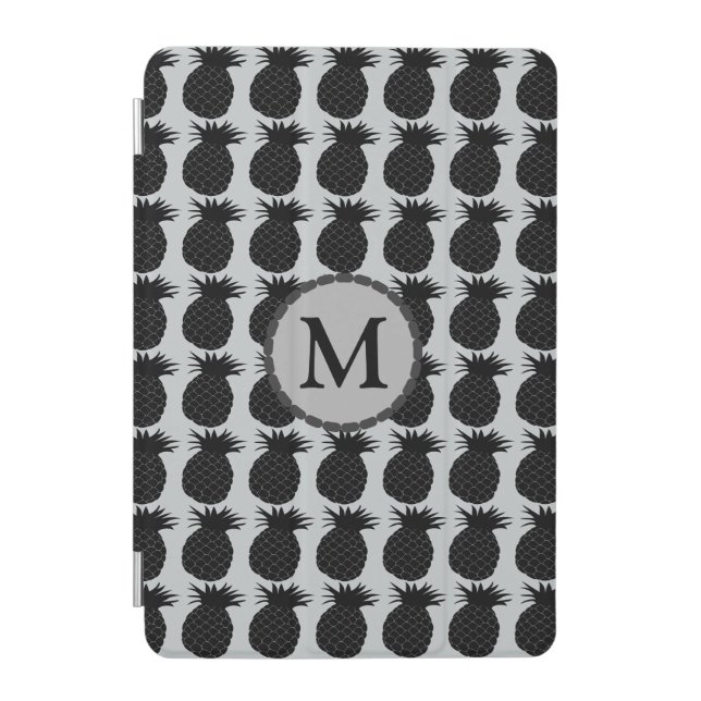 Classic Black and White Pineapple Pattern Monogram iPad Mini Cover (Front)