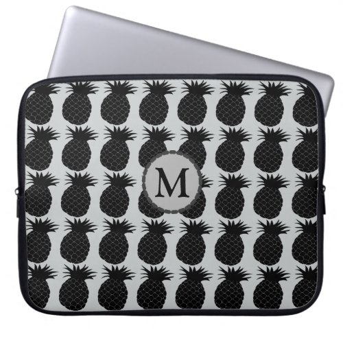 Classic Black and White Pineapple Pattern Monogram Laptop Sleeve