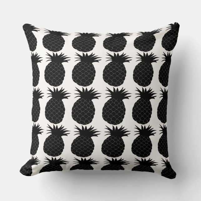 Classic Black and White Pineapple Pattern Throw Pillow (Front)