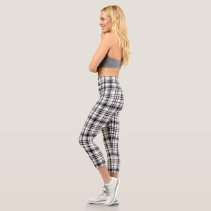Classic Black and White Plaid Capri Leggings