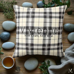Classic Black and White Plaid Custom Cozy Home Throw Pillow