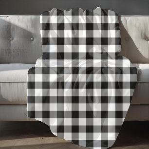 Classic Black And White Plaid Gingham Pattern Fleece Blanket