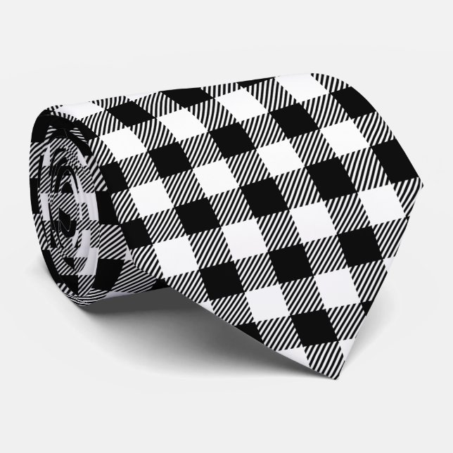 Classic Black and White Plaid Neck Tie (Rolled)