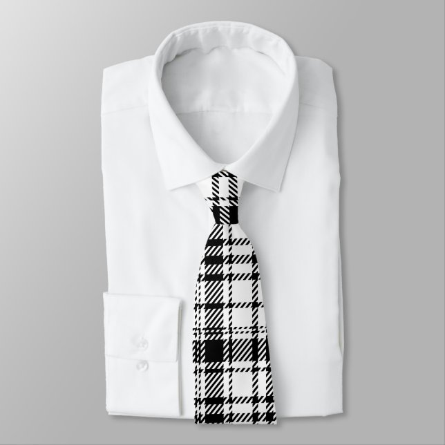 Classic Black and White Plaid  Neck Tie (Tied)